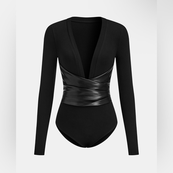 Commense Tops - Commense Black Faux leather corset Bodysuit~